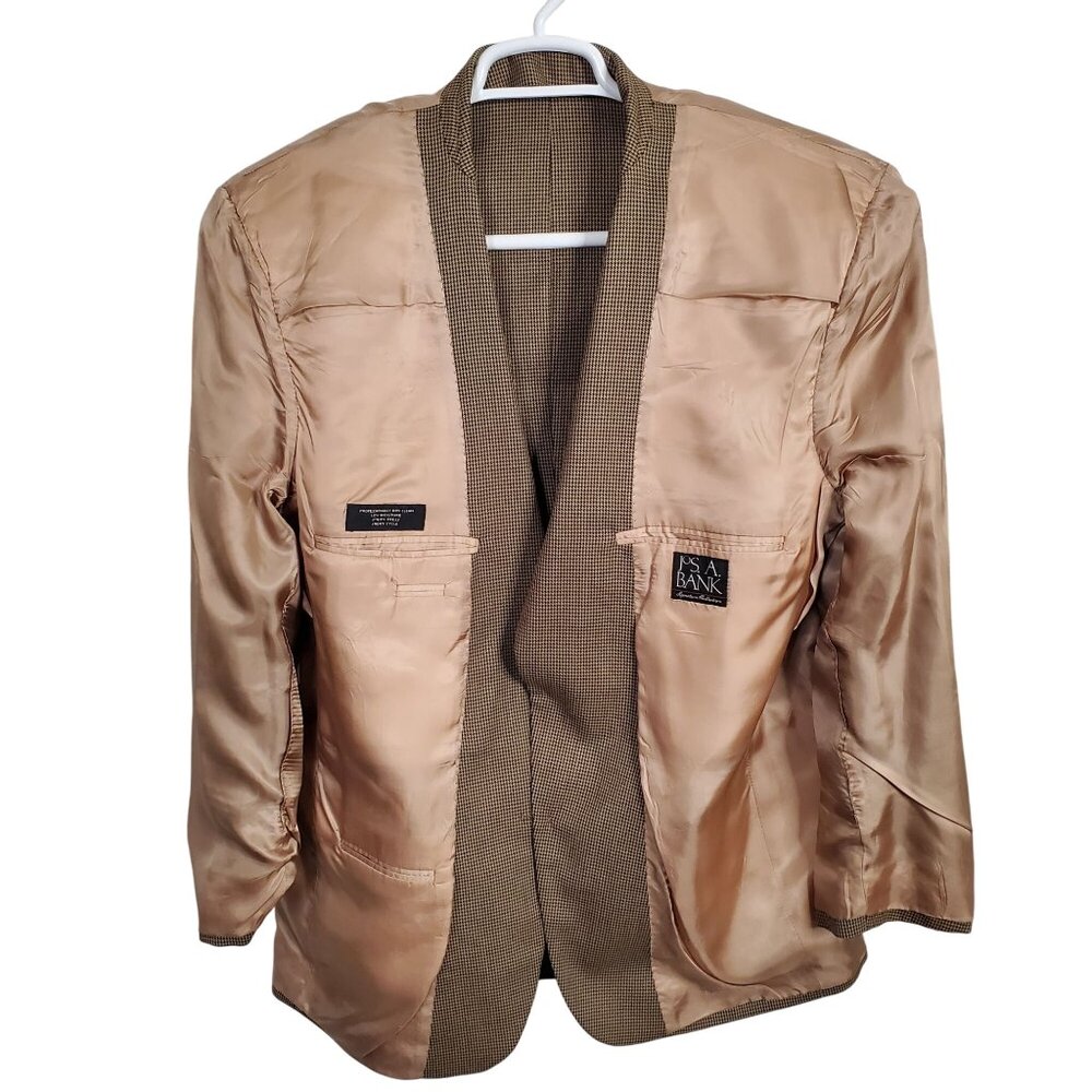 JoS A Bank Mens Size 41R Blazer Sportcoat 100% Wool Micro Houndstooth Brown Tan - Picture 8 of 15